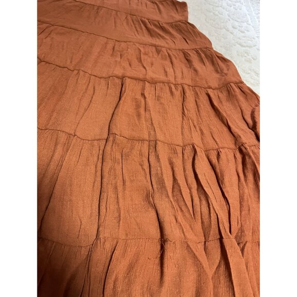 Tiered Rust Sleeveless Maxi Dress With Tie Back & Ruffled Neckline - Picture 6 of 7